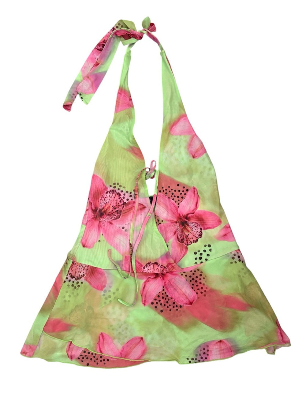 White Fox Too Extra Halter Mini Dress Lime Tropics